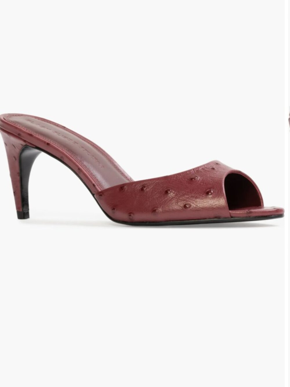 Black Suede Studio Jazz 70MM Mule Sandals in Ruby Red Ostrich